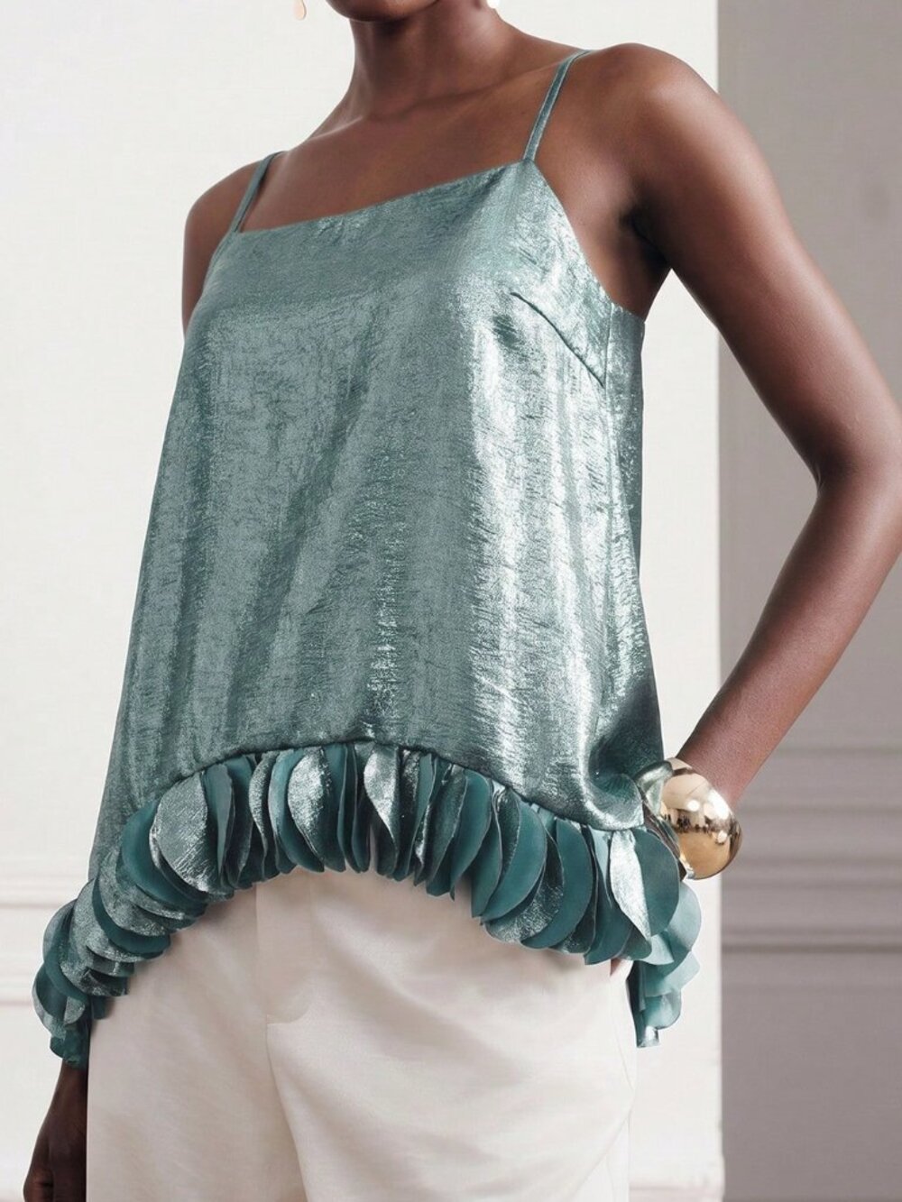 Blue Party Women's Backless High Low Ring Spaghetti Strap All Over Print Top - Picture 3 of 7
